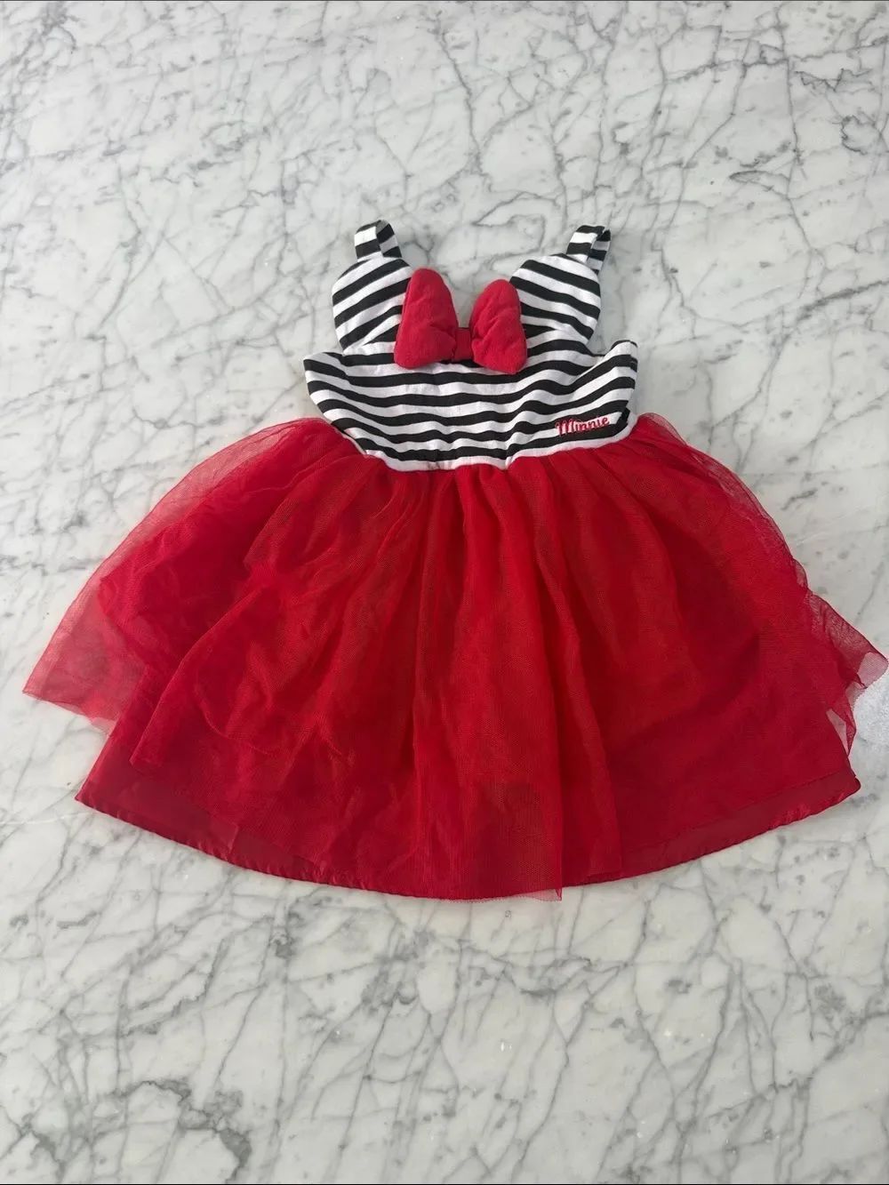 Disney Minnie Mouse Bow Dress Sz 3T Striped Embroidery
